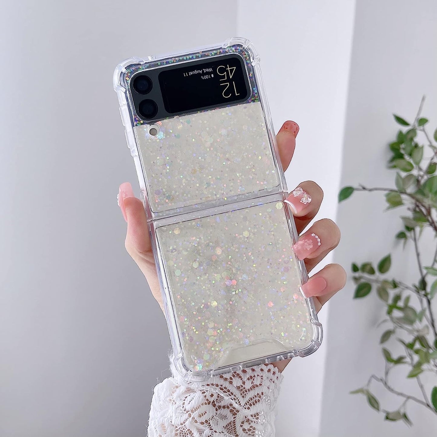 Samsung Galaxy Z Flip 3/4/5/6 Clear Case, Soft Clear Flexible Rubber Glitter Sparkle Case Corners Shockproof Protective Cover