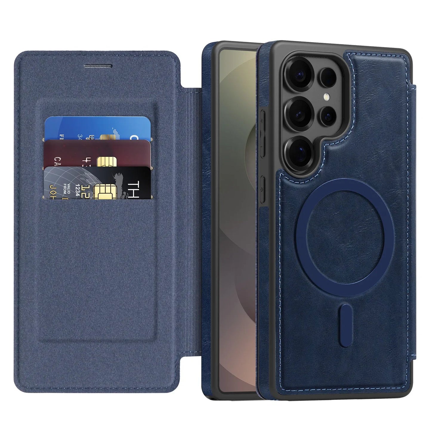 MagSafe Flip Leather Wallet Case for Samsung S25/S24/S23/S22 – RFID Blocking, Card Slots, Full Protection