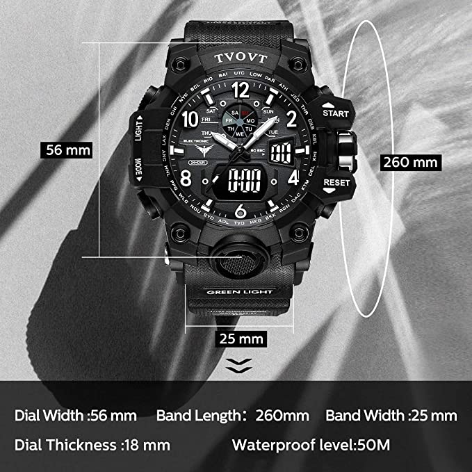 Men's TVOVT Waterproof Double Dial Led Sport Watch