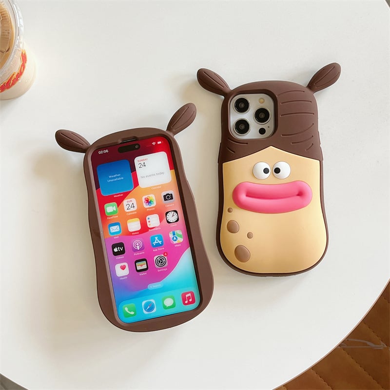 3D Cartoon Fun Braid Girl Super Thick Soft Silicone Phone Case for iPhone15promax