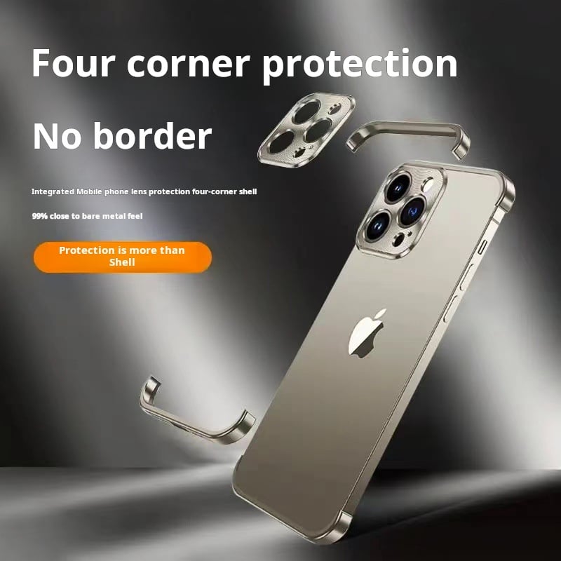 Metal Corner Pad True Frameless Anti-Fall Phone Case For iPhone for IPhone 16 15 14 13 12 Pro max plus
