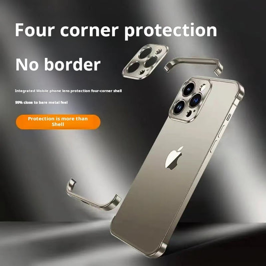 Metal Corner Pad True Frameless Anti-Fall Phone Case For iPhone for IPhone 16 15 14 13 12 Pro max plus