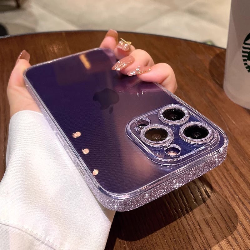 Glitter Bezel Case Transparent for iPhone Apple Creative Mirror Glass Protective Case