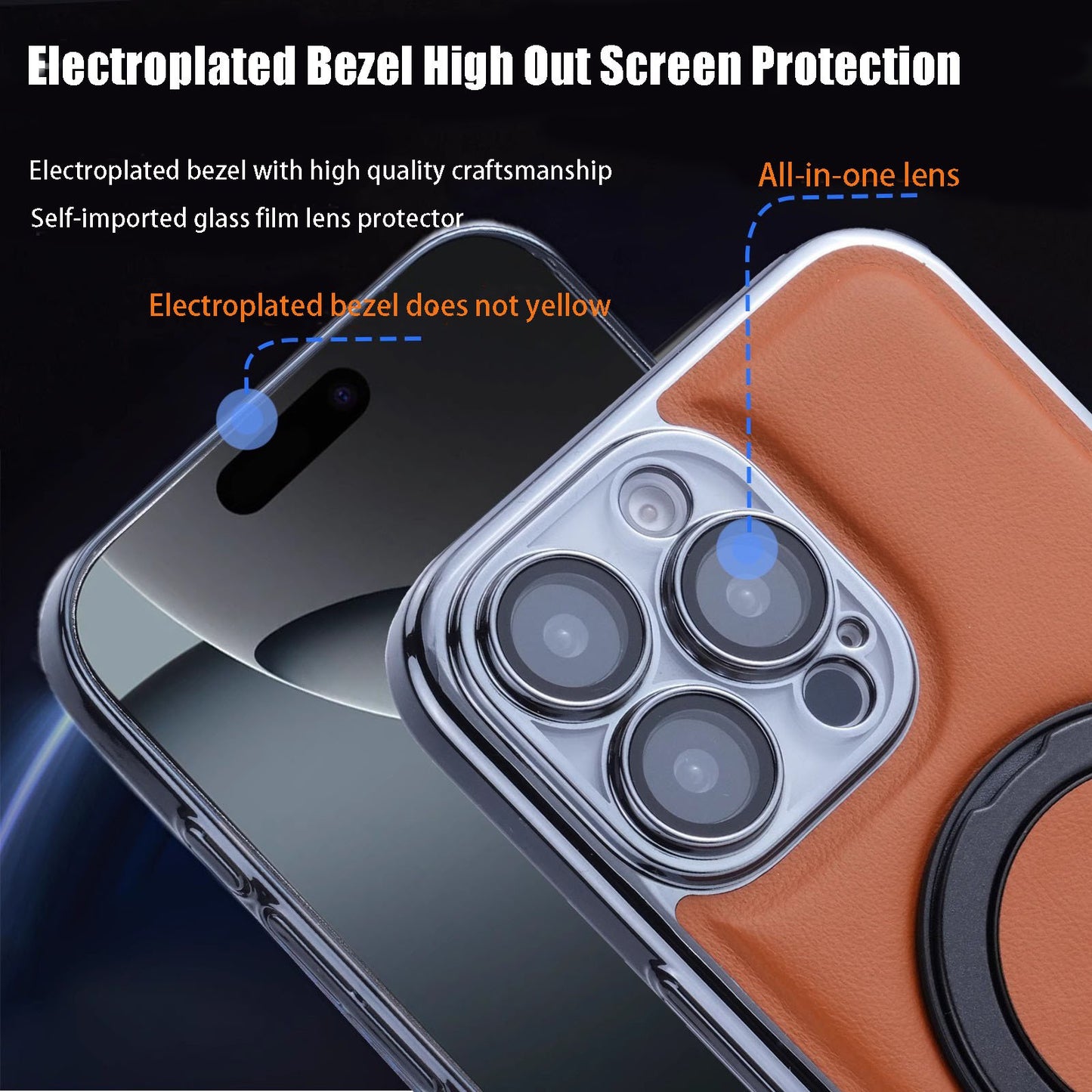 VERSATILEYUS TM  Magnetic rotating stand plating  fall protection case For IPhone16 15 14 13 Pro max Plus
