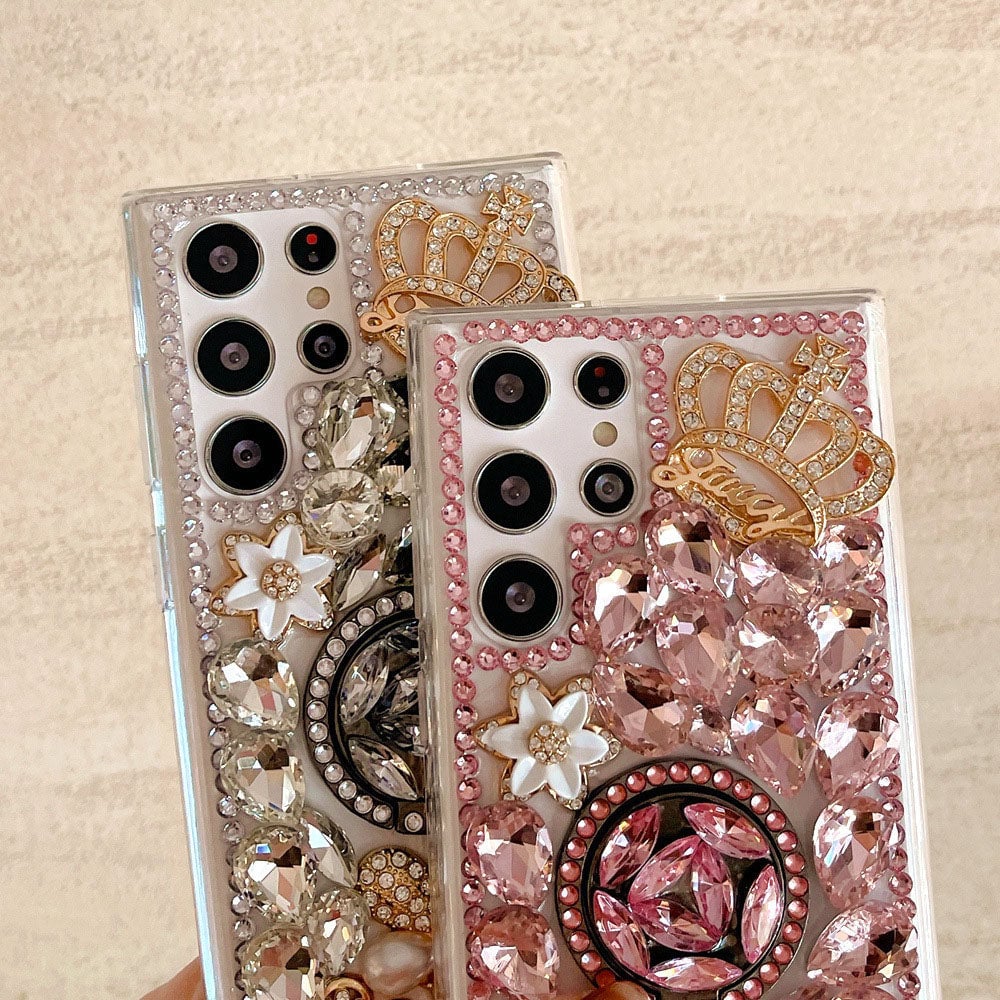 Handmade Luxury High-End Rhinestone Crown Ring Phone Case For Samsung Galaxy