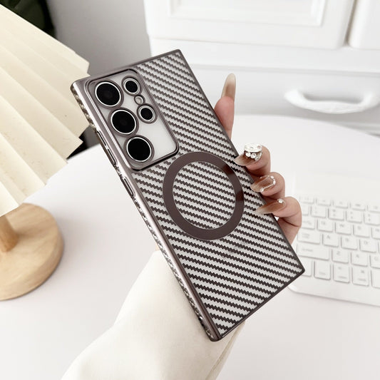6D Plating Phone Case - Carbon Fiber Pattern Magnetic Large Hole Protective Case