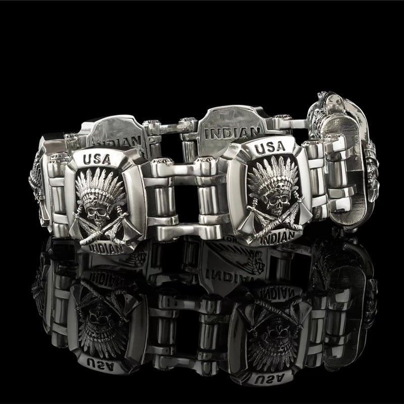 HOT SALE-Armed Forces Destiny Struggle Skull Interlock Silver Bracelet