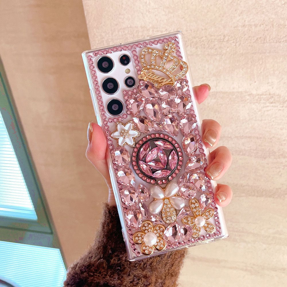 Handmade Luxury High-End Rhinestone Crown Ring Phone Case For Samsung Galaxy