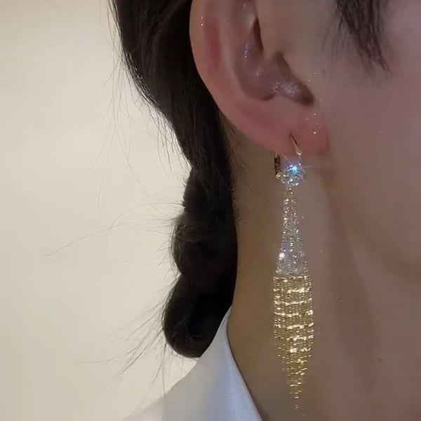 Gold Diamond Tassel Earrings