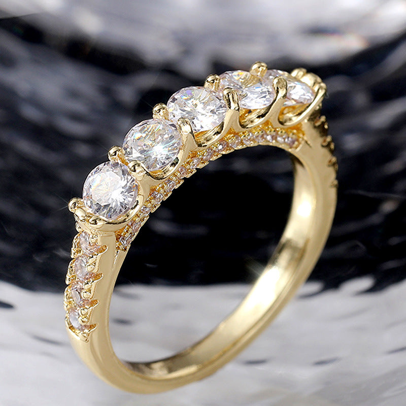 Five Stone Round Cut Sterling Silver Wedding Band