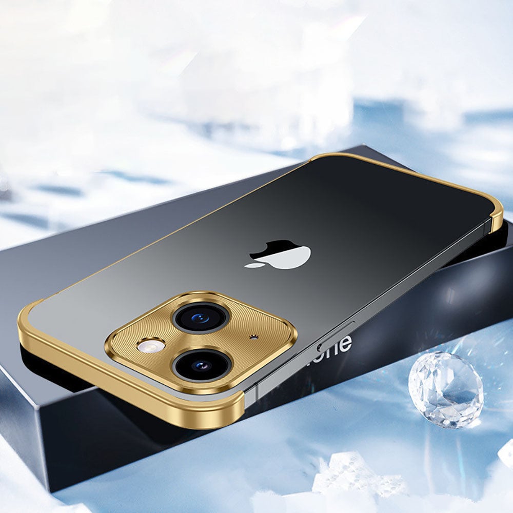 Metal Corner Pad True Frameless Anti-Fall Phone Case For iPhone for IPhone 16 15 14 13 12 Pro max plus