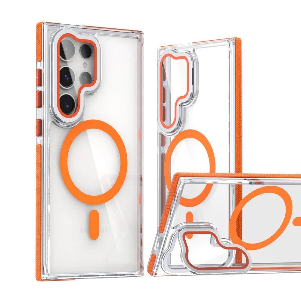 2025 New Transparent Phone Case for Samsung Galaxy S25/S24/S23/S22 Ultra Magnetic Bracket Cover