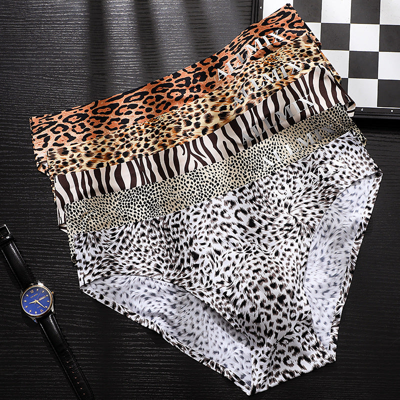 Men's 3D bulge sexy leopard print ice silk briefs