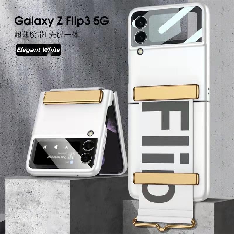 Ultra-thin anti-fall folding protective case with letter wristband stand for Galaxy Z Flip 3/Galaxy Z Flip 4/Galaxy Z Flip 5/Galaxy Z Flip 6