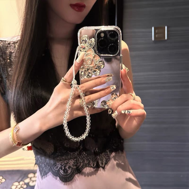 Premium Luxury Rhinestone Camellia Apple Phone Case