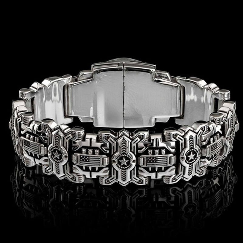 HOT SALE-Armed Forces Destiny Struggle Skull Interlock Silver Bracelet