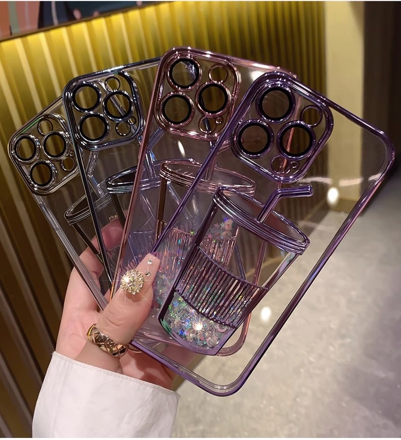 Transparent 3D milk tea cup soft mobile phone case