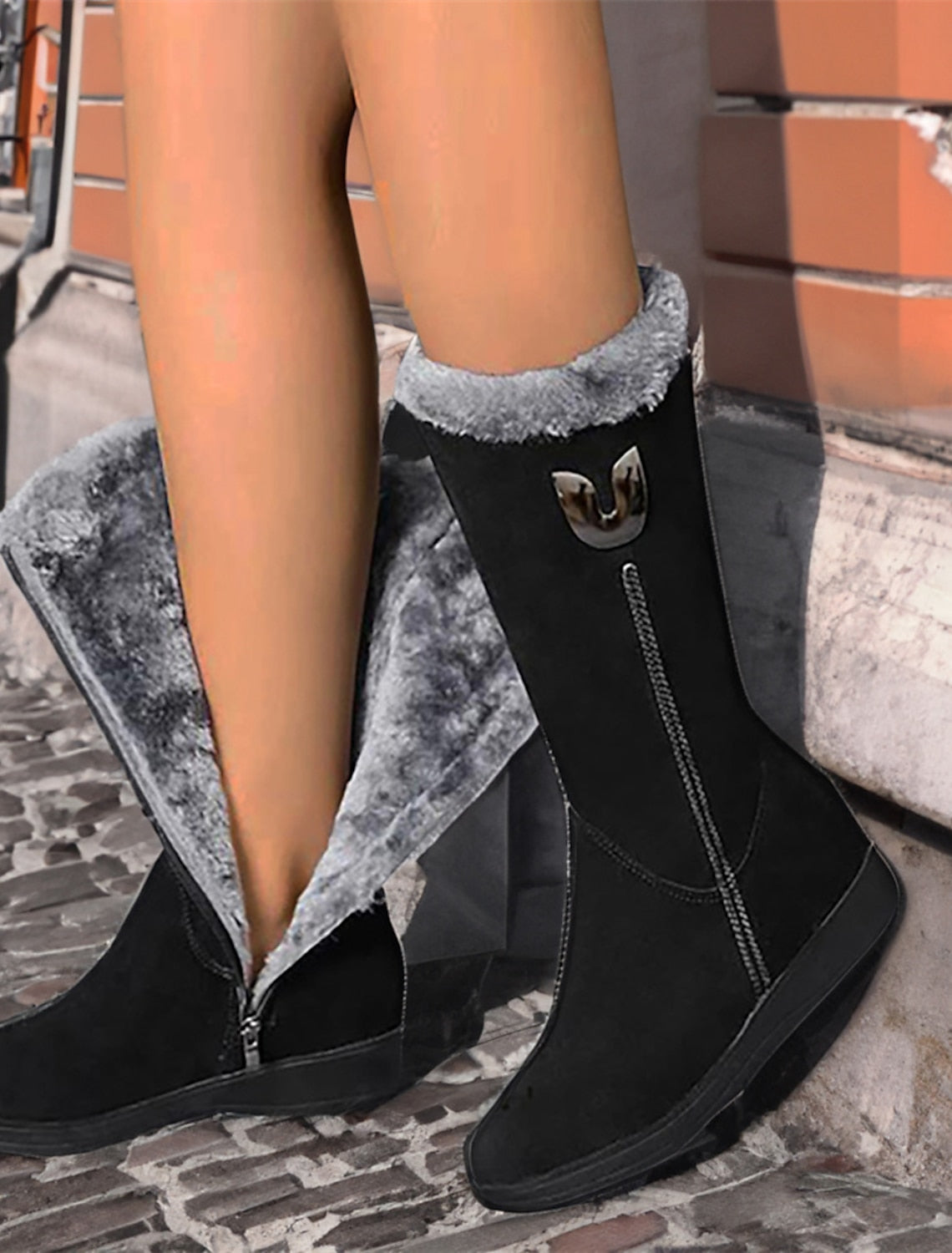 Women's Black Suede Winter Boots
