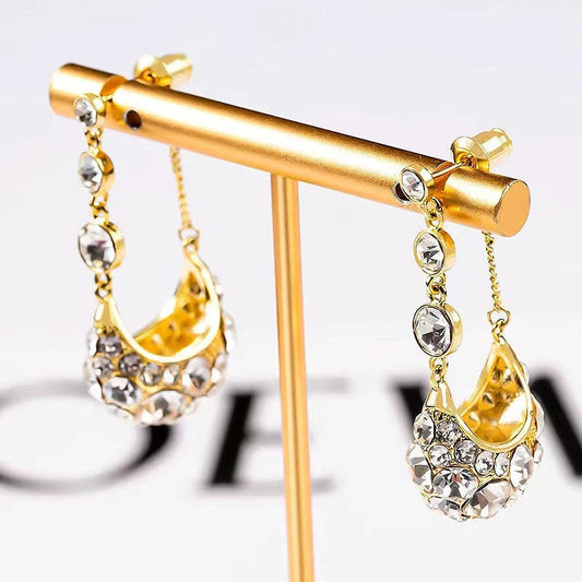 Zircon Basket Long Tassel Earrings