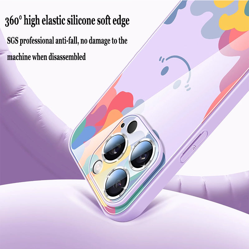 Cute Smiley Liquid Glass Magnetic Holder Phone Case For iPhone