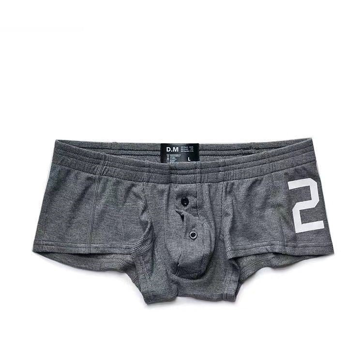 Men's sexy simple boxer briefs solid color button convex bag boxer briefs