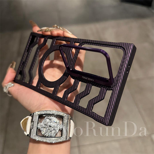 Hollow Carbon Fiber Magnetic Lens Holder Phone Case For Samsung