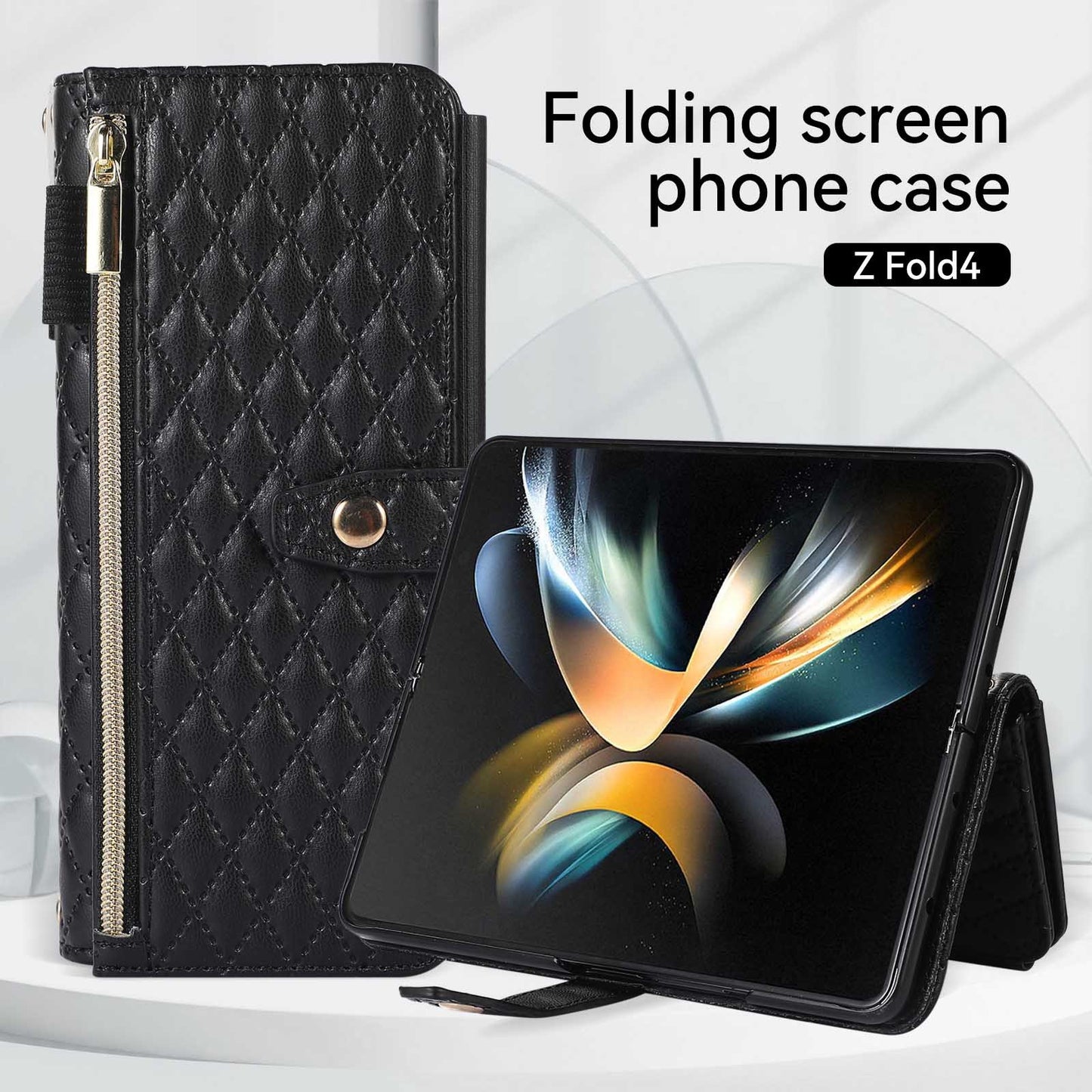 Lanyard Crossbody Rhombic Flip Wallet Case For Samsung Galaxy Z Fold4 Fold3 5G