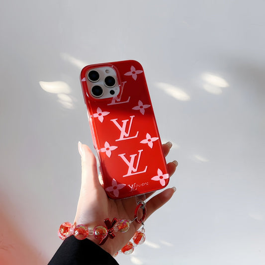 LV Red Floral Monogram iPhone Case & Charm Bracelet Set