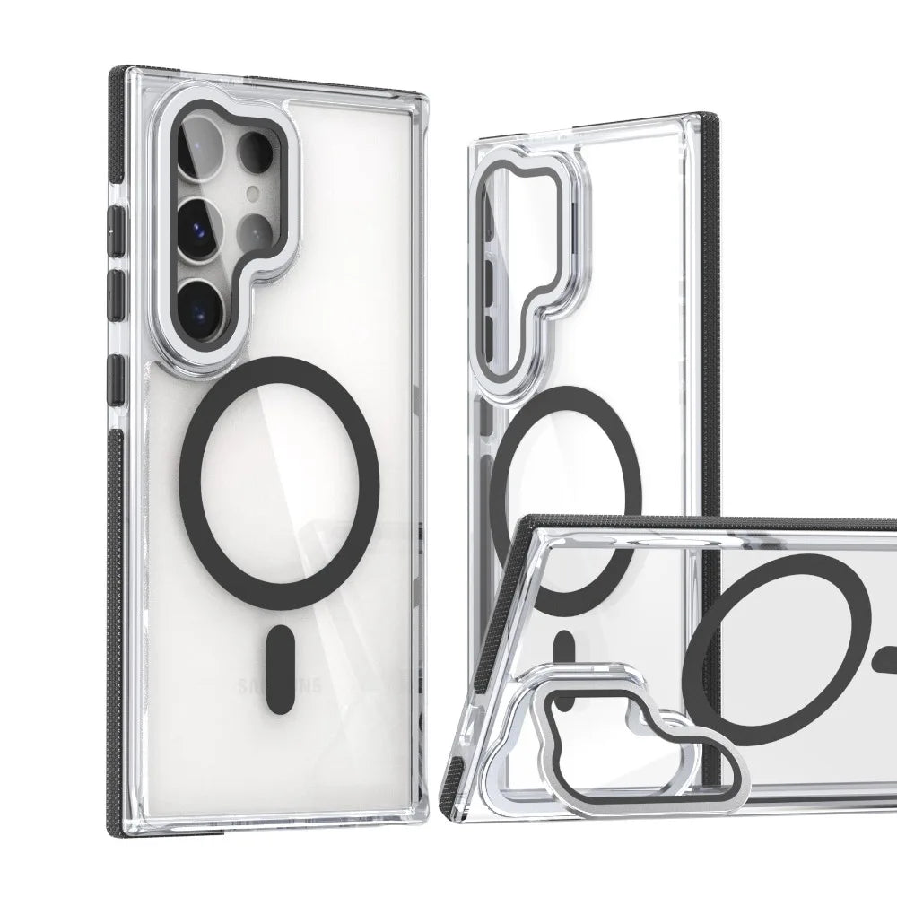 2025 New Transparent Phone Case for Samsung Galaxy S25/S24/S23/S22 Ultra Magnetic Bracket Cover