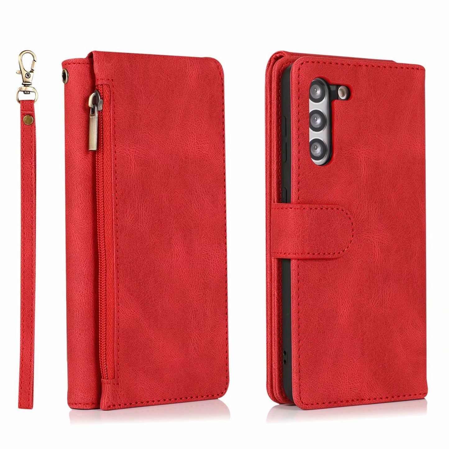 Leather Zipper Wallet Phone Case For Samsung A54