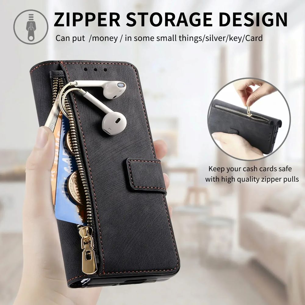 2 in1 Magnetic Zipper Leather Wallet  Phone Case