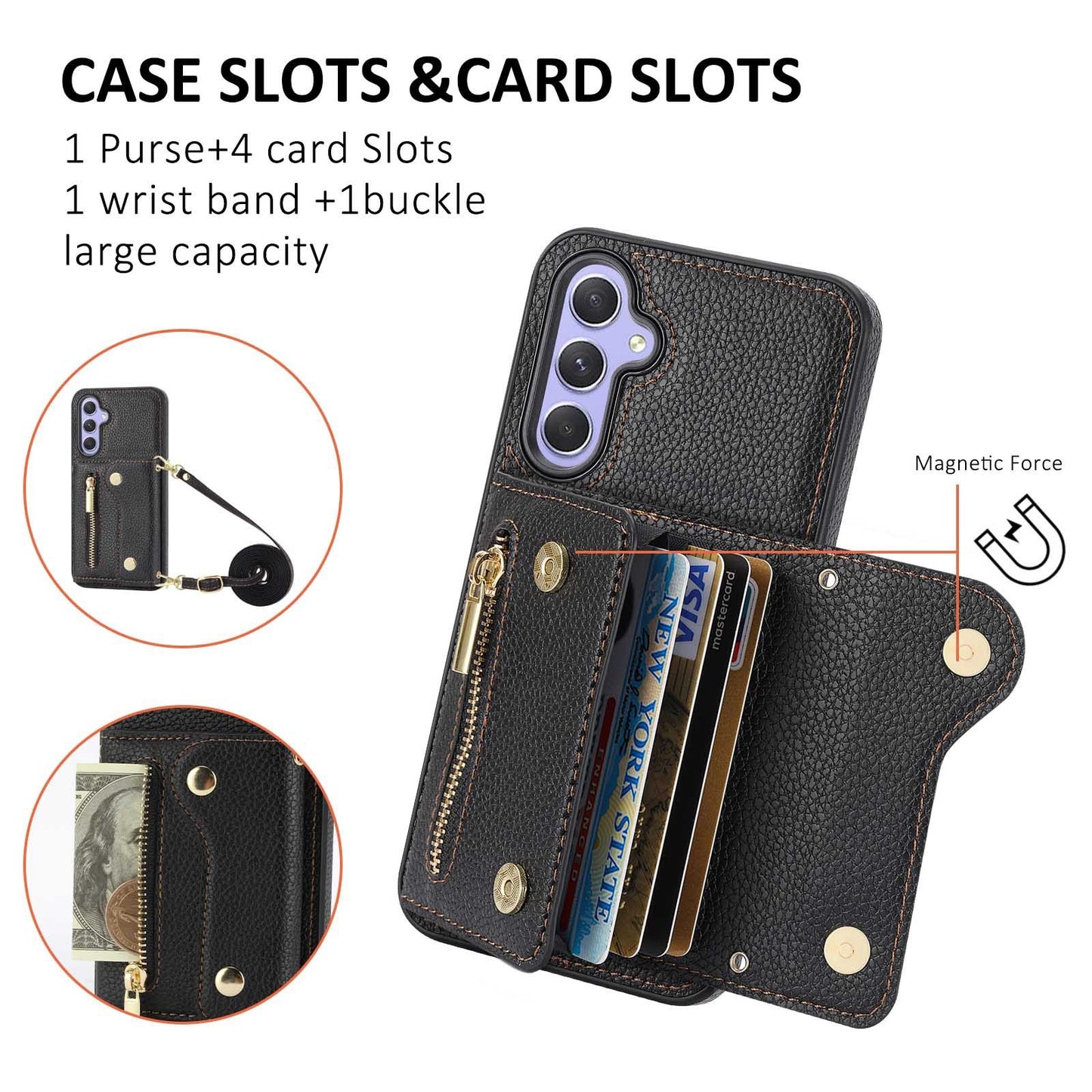 Accordion Zipper Card Holder Crossbody Phone Case For Samsung A55