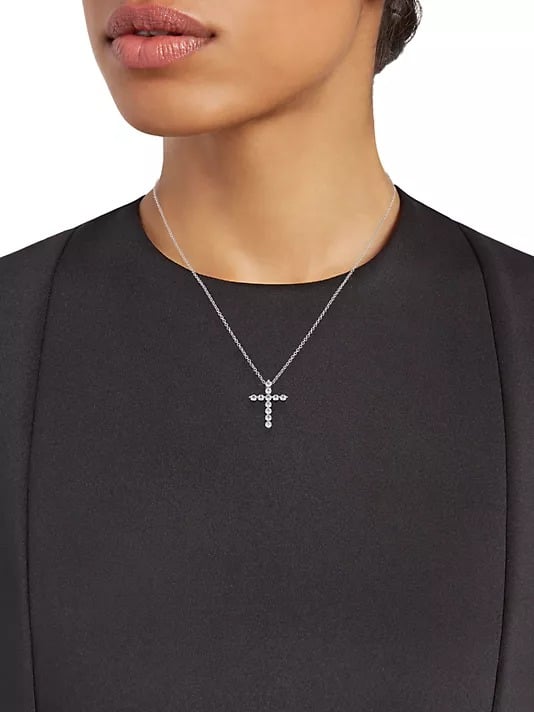 Paved Cross Rotated Crown Necklace