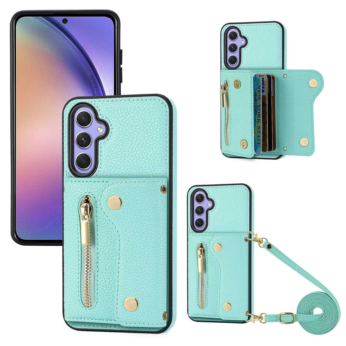 Accordion Zipper Card Holder Crossbody Phone Case For Samsung A55