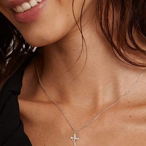 Paved Cross Rotated Crown Necklace