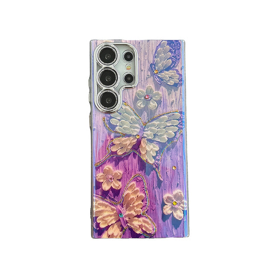 Ins Hot Oil Painting Butterfly Samsung/iPhone Case with Lens Protector Film