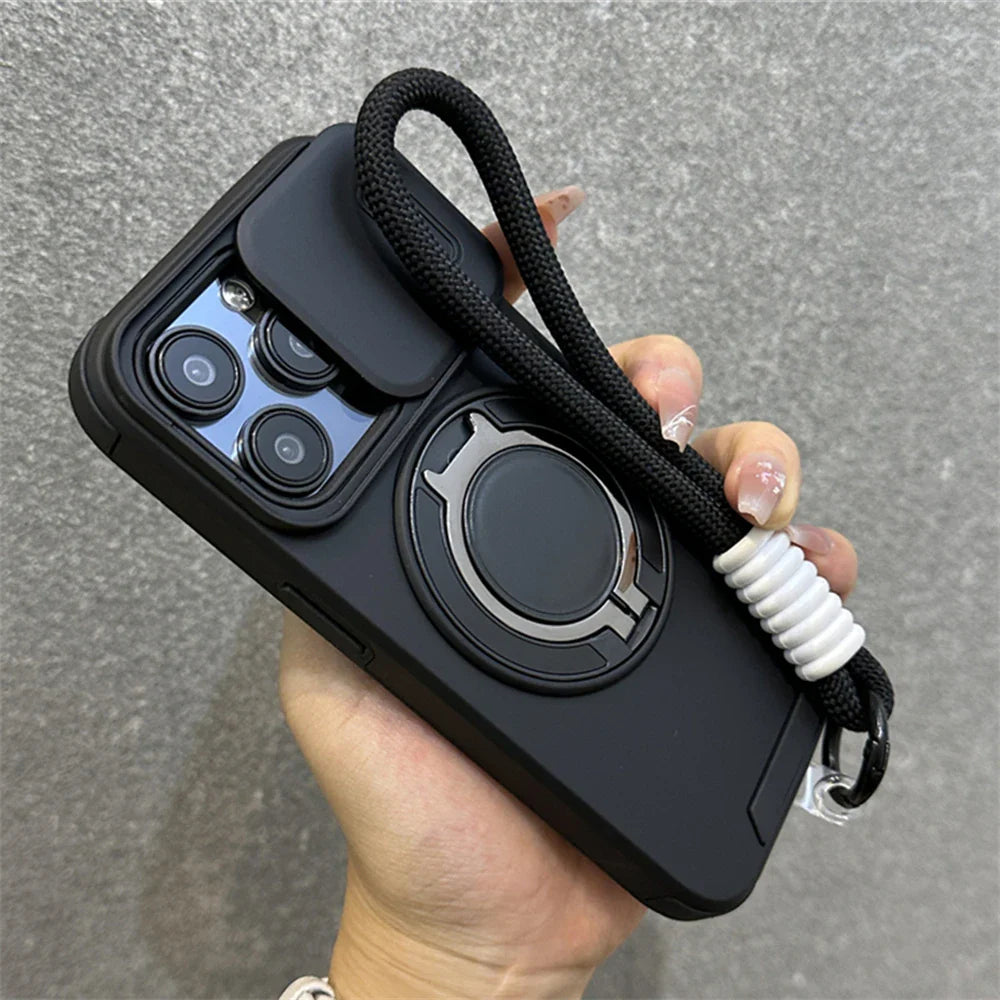 Armor Ring Slide Window Strap Case for iPhone