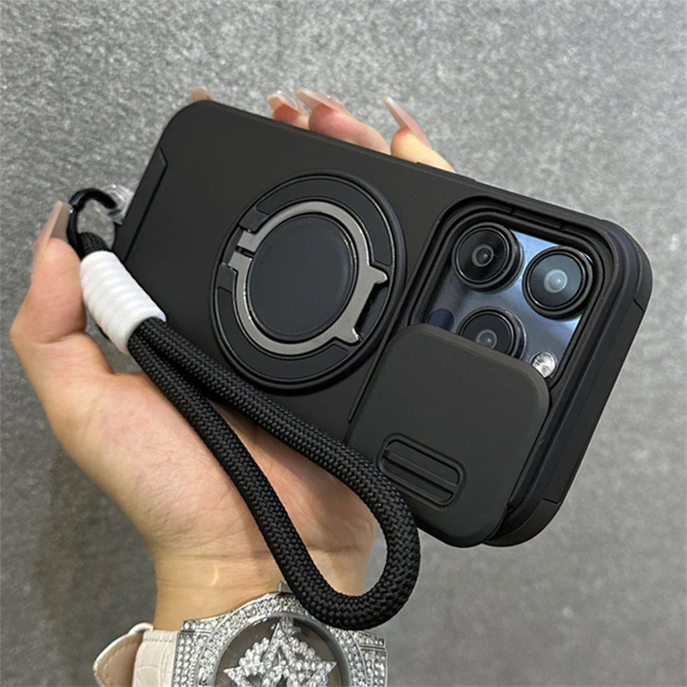 Armor Ring Slide Window Strap Case for iPhone