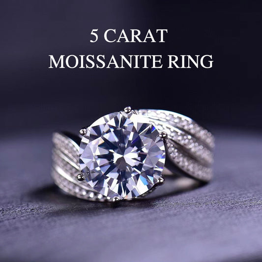 Adjustable 5-Carat Super Flash Moissanite Ring - Free gift box.