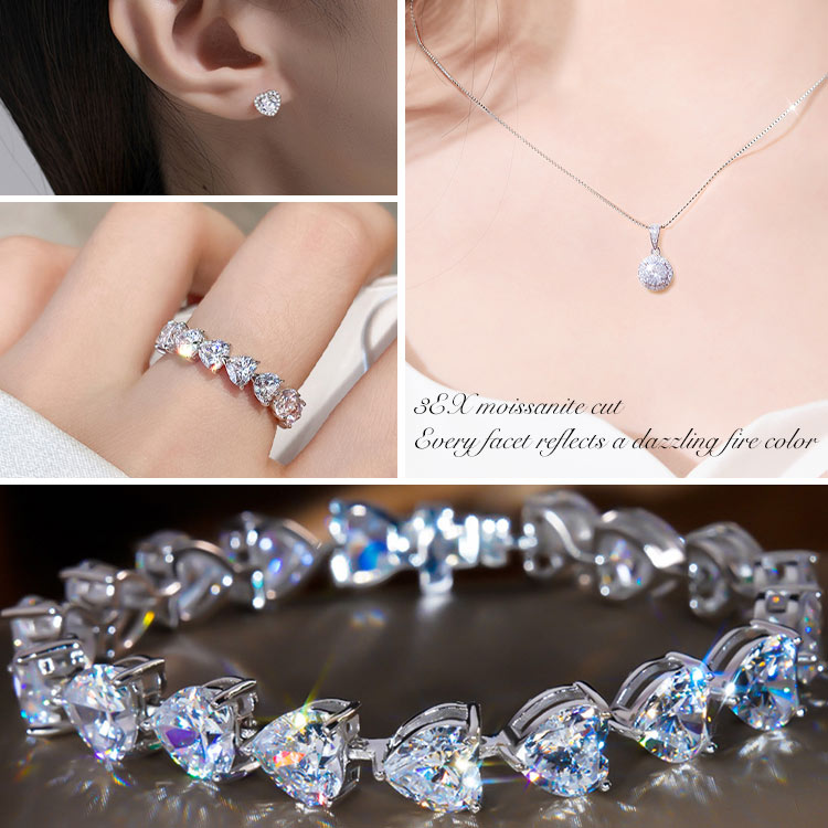 [GRA]Moissanite Jewelry Set- Free jewelry box-Best gift