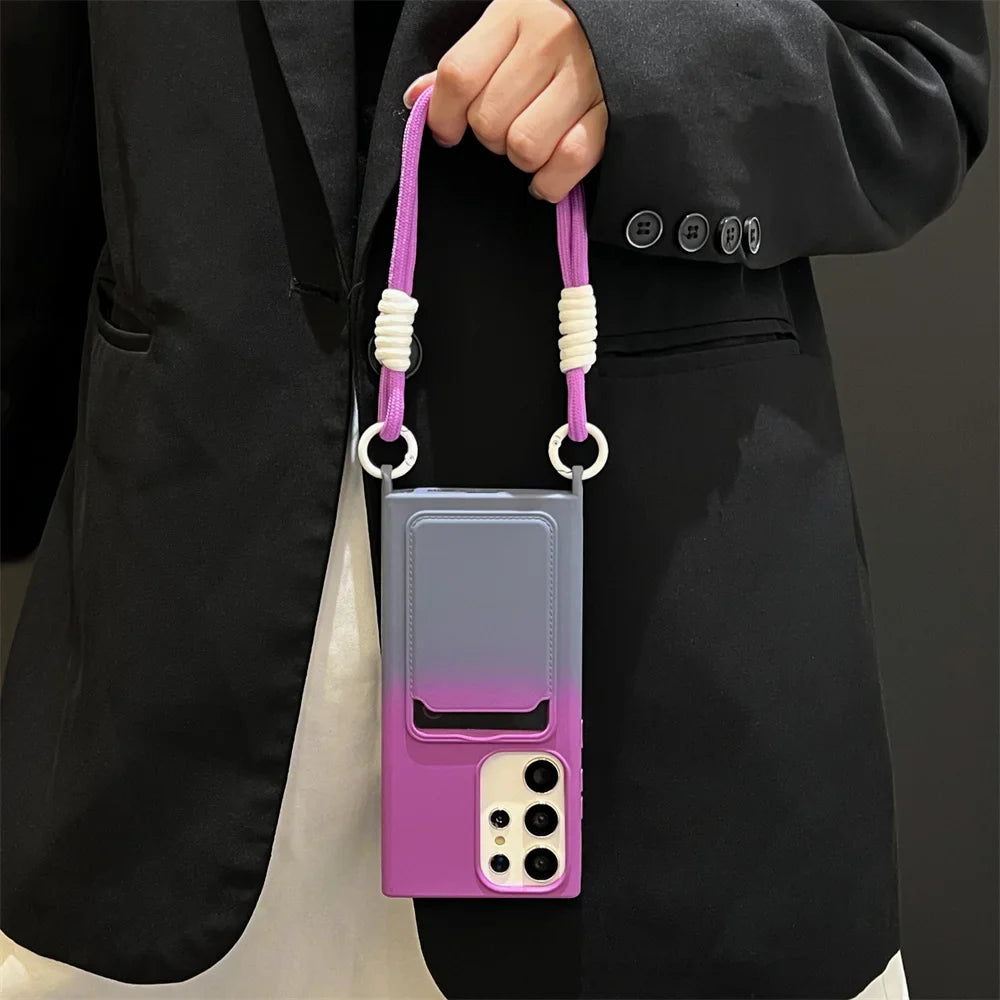 Card Holder Gradient Lanyard Case for Samsung