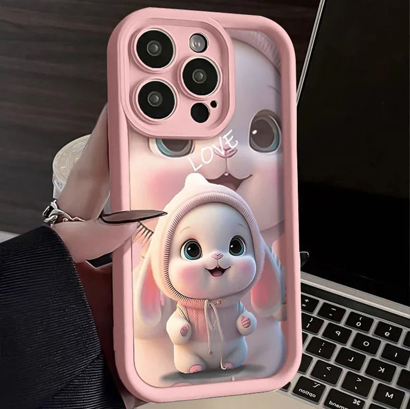 Cute Lovely Pink Rabbit Silicone Case For iPhone