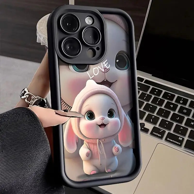 Cute Lovely Pink Rabbit Silicone Case For iPhone