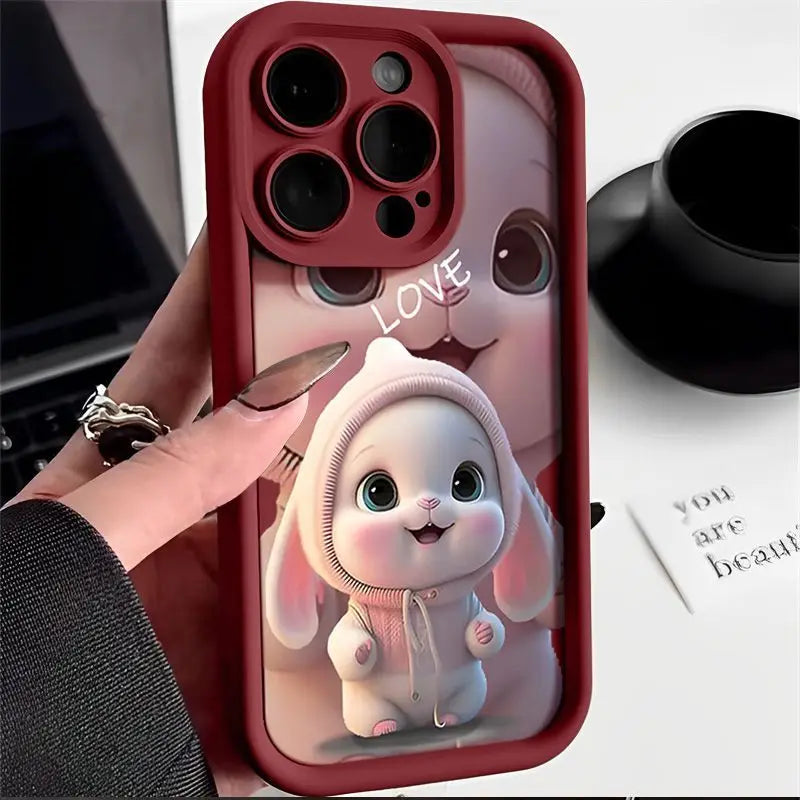 Cute Lovely Pink Rabbit Silicone Case For iPhone