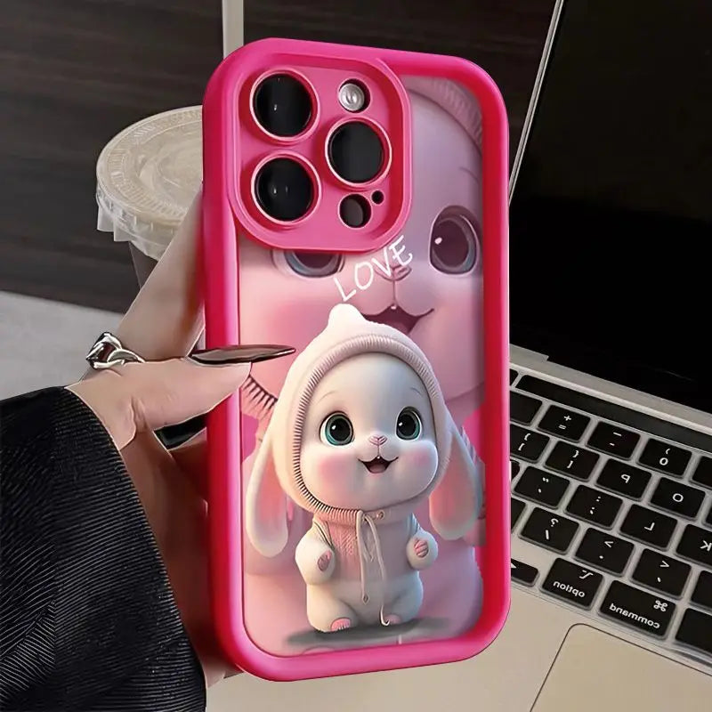 Cute Lovely Pink Rabbit Silicone Case For iPhone