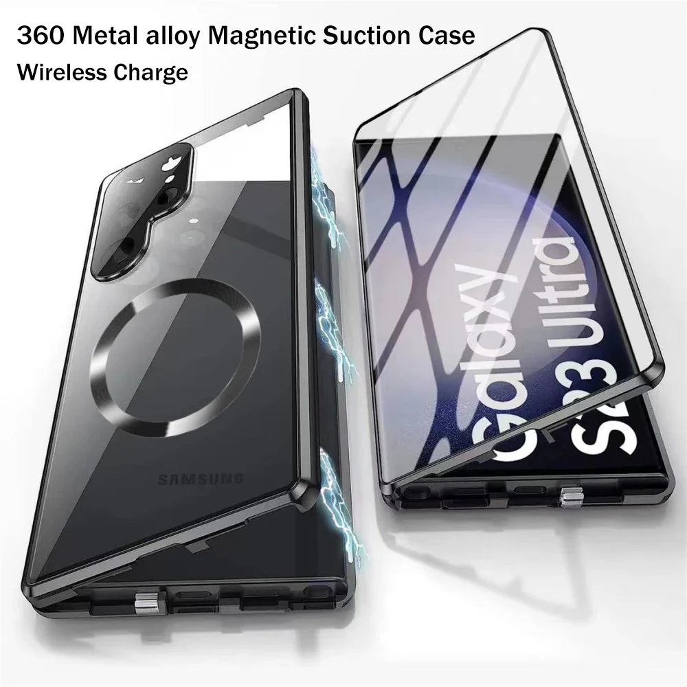 Magnetic Metal Aluminum Alloy 360° Full Surround Screen Glass Case for Samsung