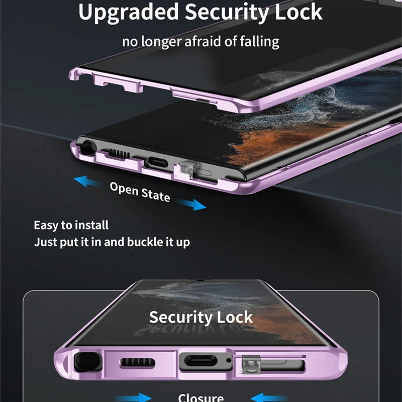 Magnetic Metal Aluminum Alloy 360° Full Surround Screen Glass Case for Samsung