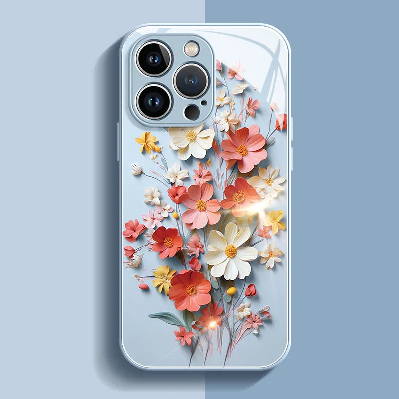 Painted Flower Glass Hard Case for iPhone