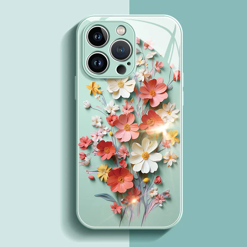 Painted Flower Glass Hard Case for iPhone