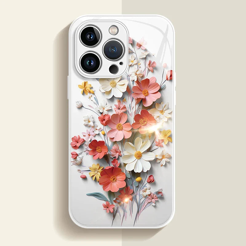 Painted Flower Glass Hard Case for iPhone